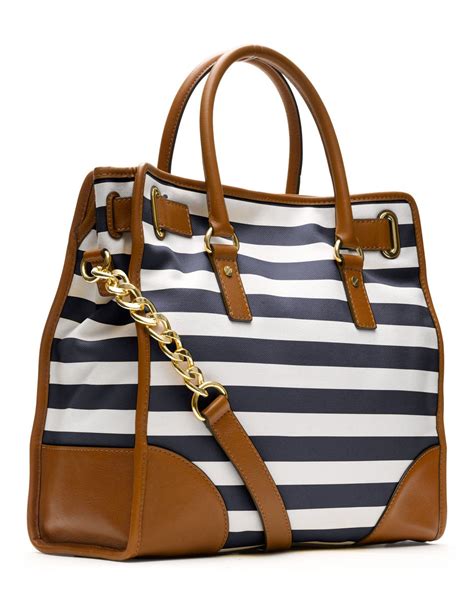 michael michael kors large hamilton striped canvas tote|Michael Kors Hamilton studded tote.